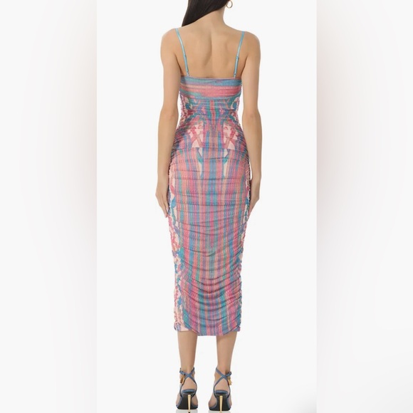AFRM Hazel Printed Ruched Mesh Midi Dress NWT - Picture 5 of 7